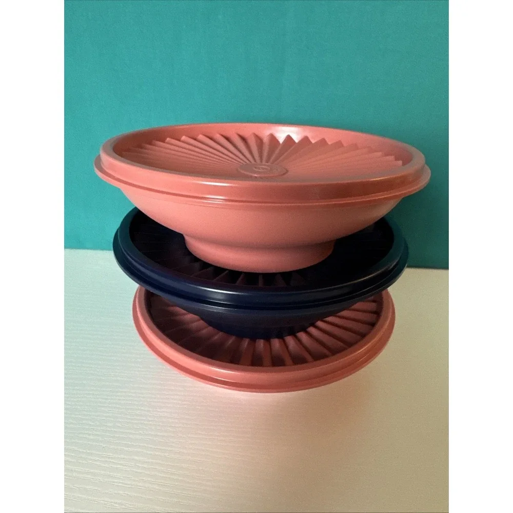 Tupperware Servalier Salad Cereal Bowl  Collection Set Of 3 Dark Blue And Brown